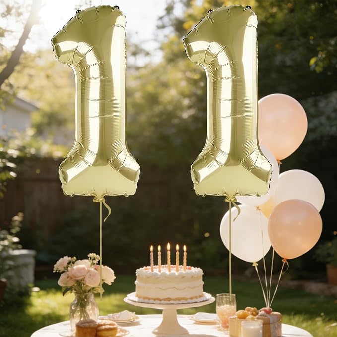 40 Inch Number 11 Balloons for 11th Birthday Party Decorations, 0-100 Champagne - Image 3
