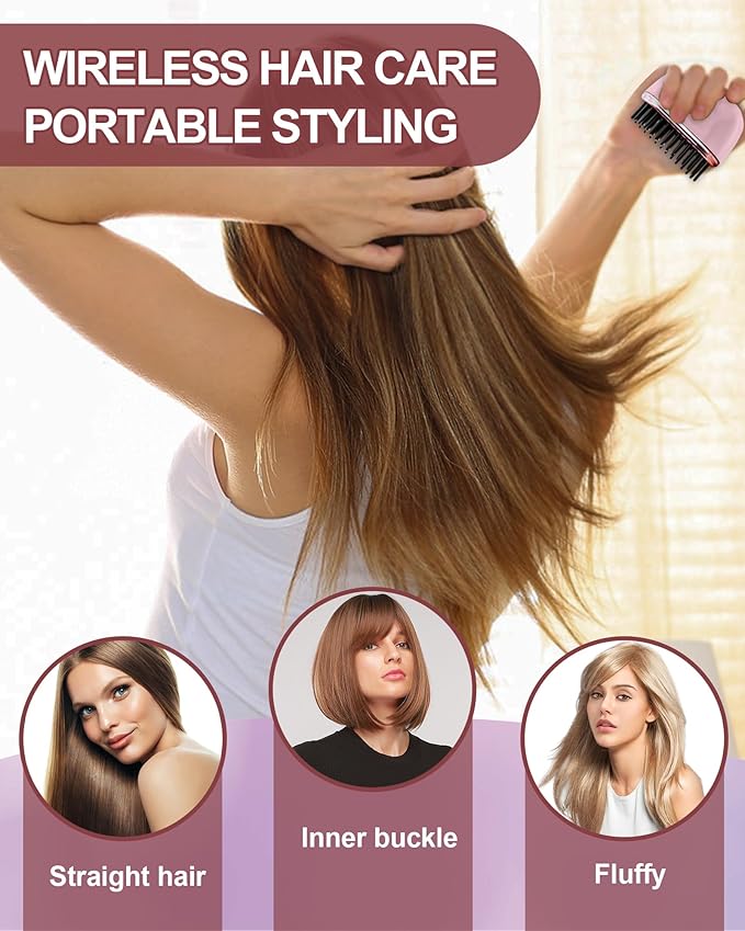 Mini Hair Straightener, Rechargeable Cordless Portable Hair Straighteners, 3-Speed Temperature Travel Hair Straightener for Women Home &Travel (Pink)