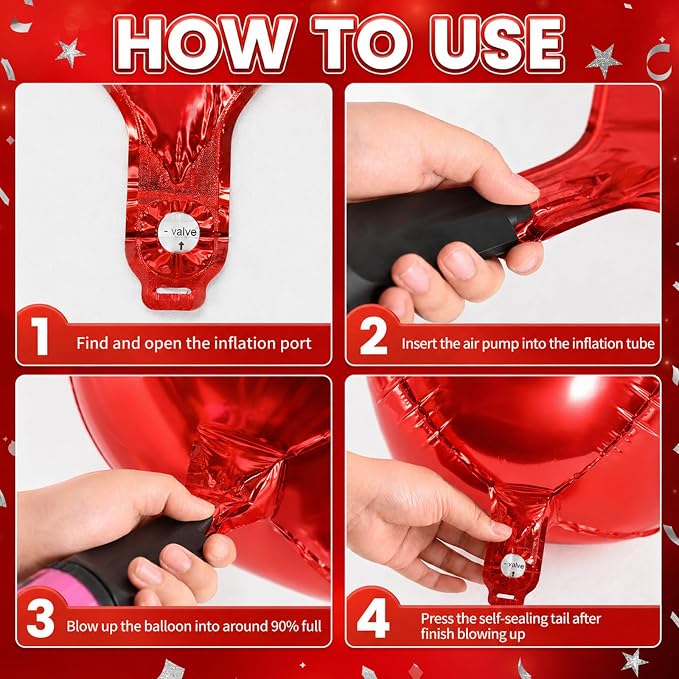 10Pcs Red Round Foil Balloons, Metallic Red Foil Baloon - Image 6