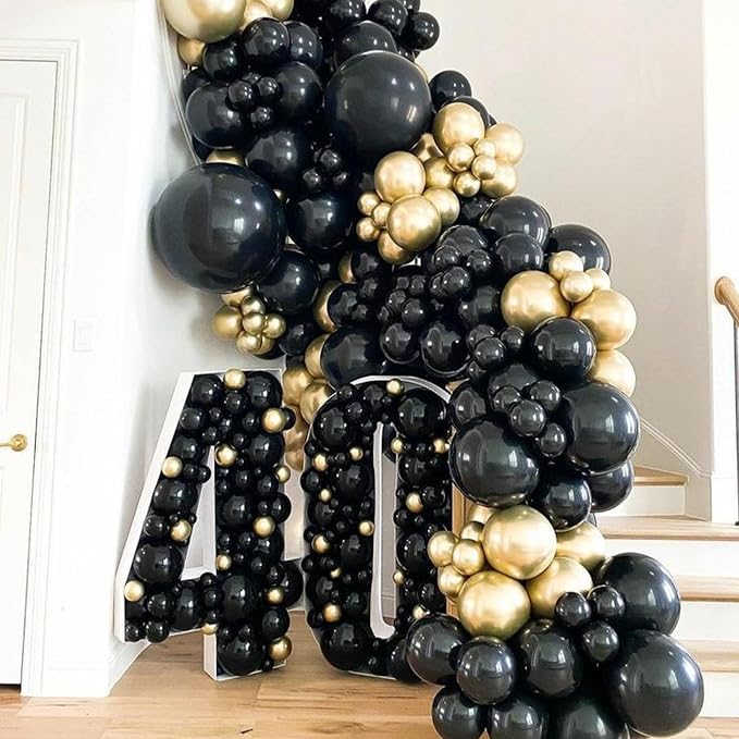 PartyWoo Black Gold Balloon Arch Kit 140pcs Gold Black Balloons | - Image 6