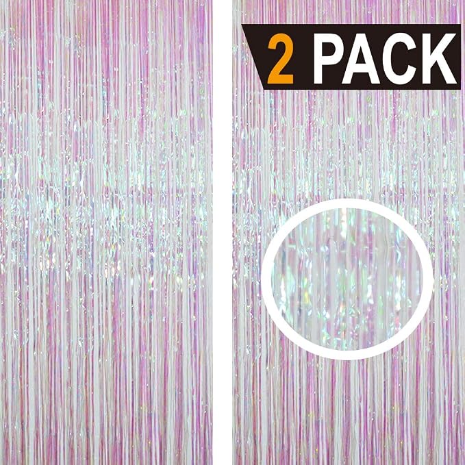 GOER 3.2 ft x 9.8 ft Metallic Tinsel Foil Fringe Curtains Party Photo Backdrop - Image 2