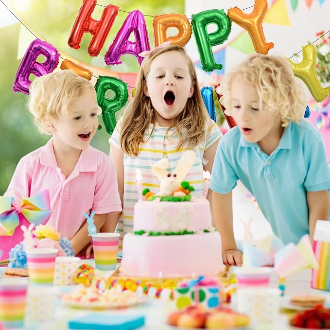 16" Rainbow Happy Birthday Balloon Banner, Colorful | happy birthday letter - Image 6
