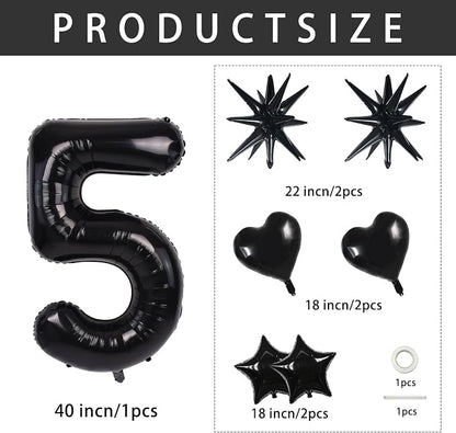 TONIFUL 5th Birthday Balloons Kit 40 Inch Black Large Number 5 Foil Balloon | - Image 2