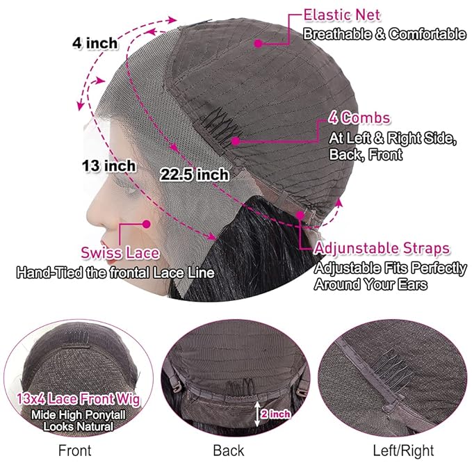 Hermosa 13x4 Lace Front Human Hair Wigs Pre Plucked 12A 220% Density Straight Human Hair Lace Front Wigs with Baby Hair for Women Natural Hairline Natural Color 16 inch