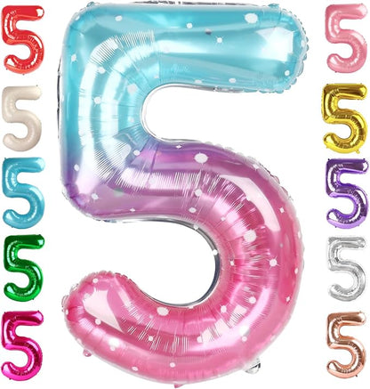 5 Balloon Numbers Birthday Decorations, 40In Pink Purple Blue Balloons | by Mluchee