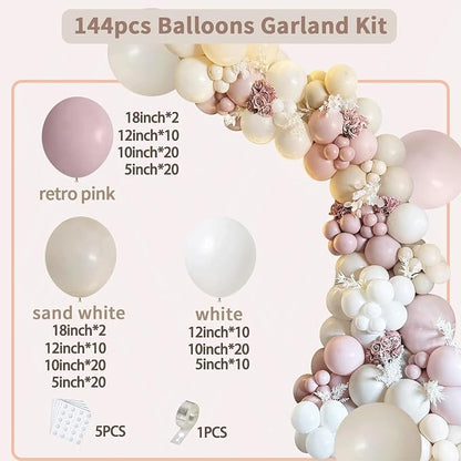 Dusty Pink Sand White Ballloons Arch Kit, Party Decor | Light Retro Pink Beige - Image 2