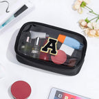 YOOLIFE Travel Toiletry Bag for Women, Black Clear Makeup Bag Cute Make Up Bag Cosmetic Bags Skin Care Makeup Bag Organizer Birthday Gifts for Women Teacher Mother Girlfriend Initial T