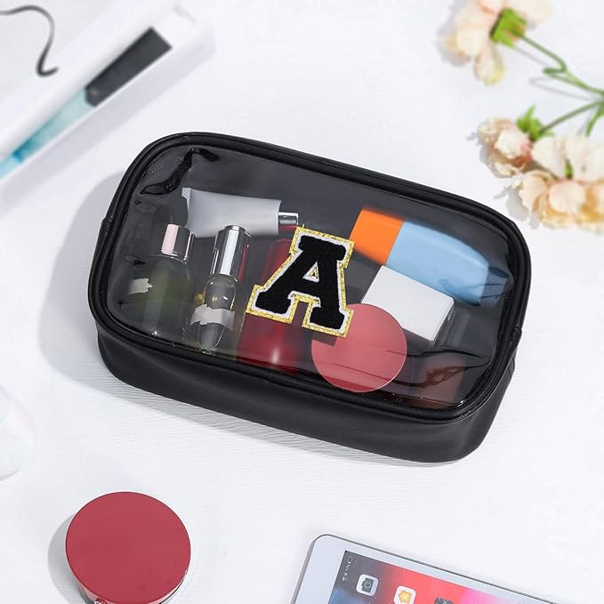 YOOLIFE Travel Clear Makeup Bag Toiletry Bag, Make up Bag Waterproof Toiletry Bags for Women Cosmetic Bag Birthday Gifts for Women Personalized Mother Girlfriend Wife Bridesmaid Gifts Black Letter C