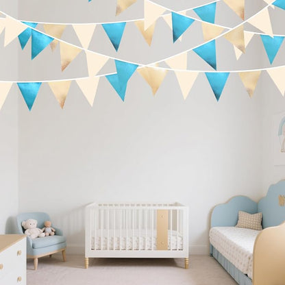 Champagne Gold Sky Blue Beige Decorations Metallic Fabric Triangle Pennant - Image 6