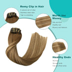 SURNEL Clip in Extensions Human Hair Balayage Chocolate Brown to Caramel Blonde Clip in Hair Extensions 18 Inch 6pcs 120g Hair(#4/27/4,18'')