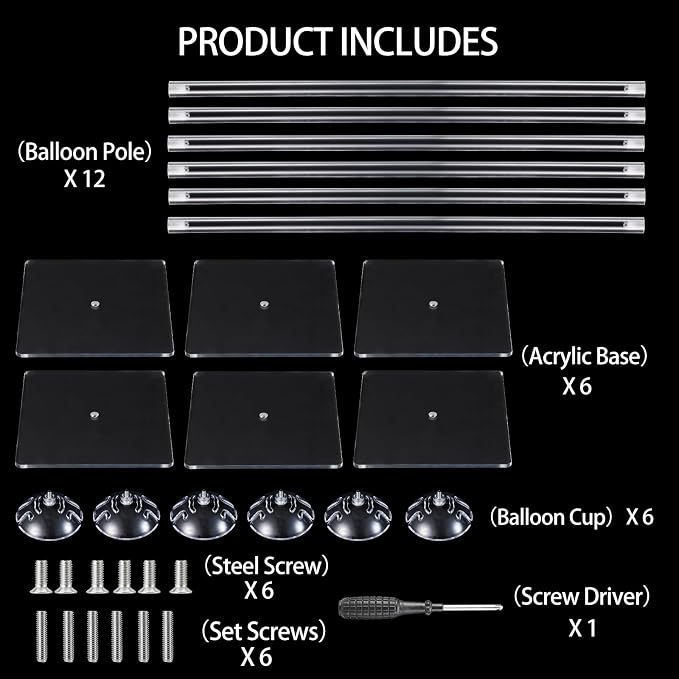 6 Pack 24 Inch Reusable Acrylic Balloon Stand Kit-Heavy Duty, Adjustable Height - Image 6