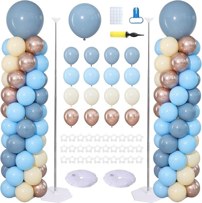 Dusty Blue Balloon Column Stand Kit 2 Sets Blue Balloons Tower | 102Pcs Fog by ZyloonDecoration