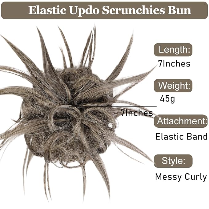 HMD Tousled Updo Messy Bun Hair Piece Hair Extension Ponytail With Elastic Rubber Band Updo Bun Synthetic Hairpieces for Women