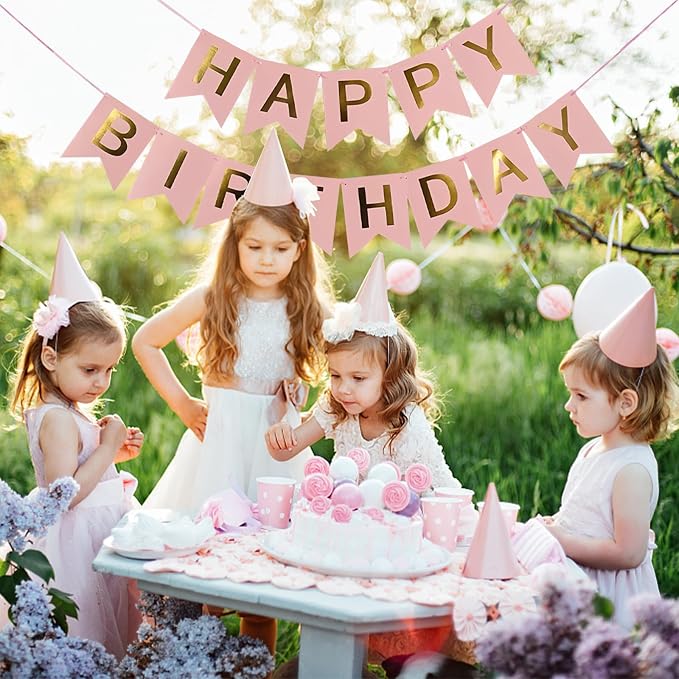Pink Happy Birthday Banner, Bunting Decorations - Image 5