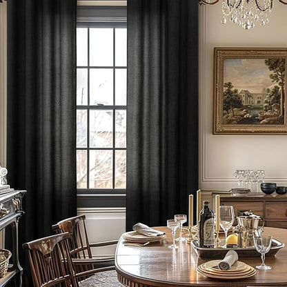 YoungsTex Black Curtains 63 Inch Length 2 Panels, Linen Semi Sheer Drapes - Image 4