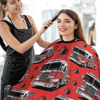 Full Coverage Hair Cutting Cape, Hairdressing Apron Cute Red Fire Trucks Print Hair Cutting Gown for Makeup Artist Beautician