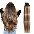 SUYYA Tape in Hair Extensions Human Hair Balayage Darkest Brown to Chestnut Brown and Light Blonde 20 Inch 50g/pack 20pcs Straight Seamless Skin Weft Tape in Real Hair Extensions(20inch #P6/16/T2)