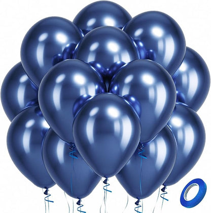 Bezente Metallic Navy Blue Latex Party Balloons 100 Pack 12 inch | Chrome Navy by Bezente