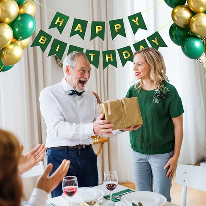 Green Happy Birthday Banner, Dark Green and Gold Party Decorations Sigh - Image 5