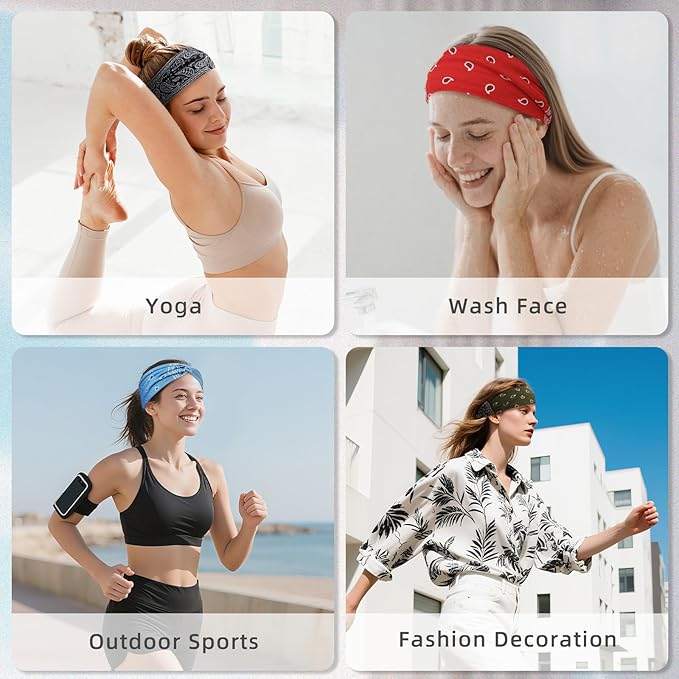 6-Piece Cute Headbands for Women, Stretchy Non Slip Thick Headband for Women’s Hair, Soft Elastic Head Bands for Yoga Running Sport Workout (Boho Style)