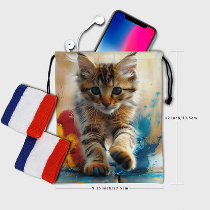 Giwawa Oil Painting Gymnastics Grip Bag Lovely Cat Women Athlete Gym String Bag - Image 6