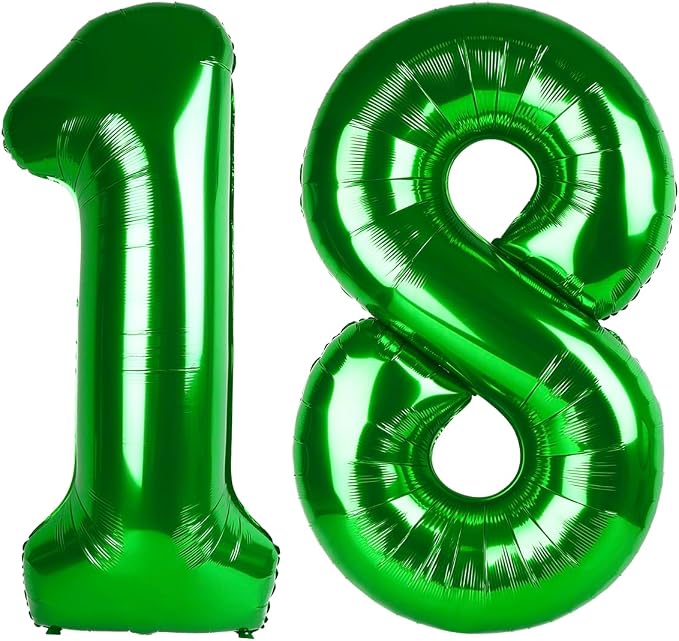18 Balloon - Green Birthday Number Balloons, 40 Inch Decorations Men Women | by ALPHADELTAPI