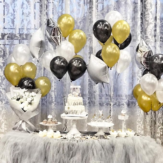 72 Pack Black Gold Confetti Balloons Kit, 12 Inch Black Gold White Balloons and - Image 7