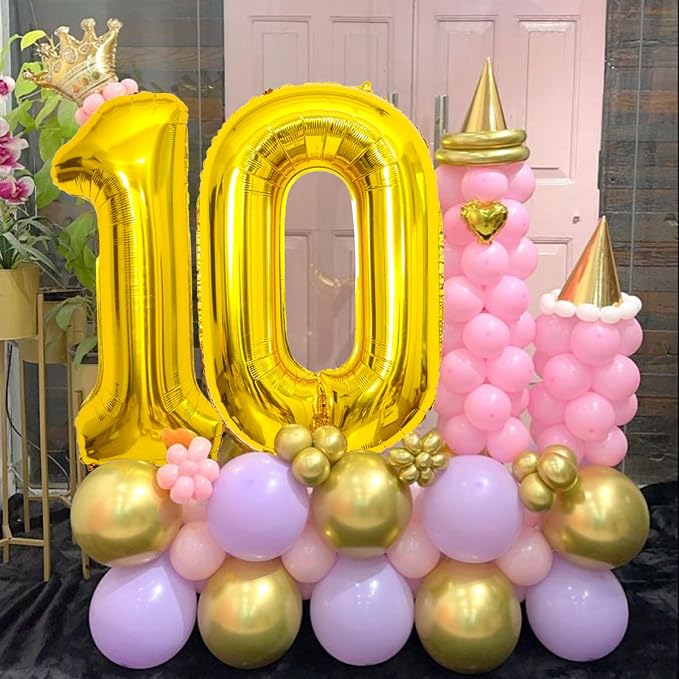 SINBEE Gold 10 Number Balloon, 40 Inch Mylar Foil Reusable Party Decoration - Image 7