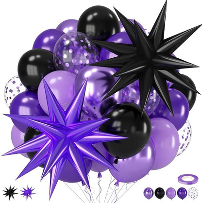 Purple and Black Balloons, 12 Inch Metallic Purple Dark Light Purple Black by Saxuxu