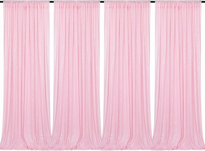 Pink Sequin Backdrop Curtains 4 Pcs 2ftx8ft Glitter Shimmer Fabric | Sparkly by B-COOL