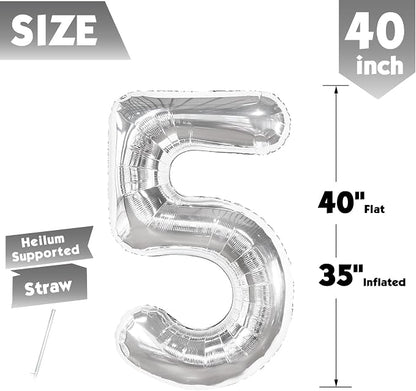 40 Inch Silver Number 5 Balloon Birthday Party Decorations - Image 5