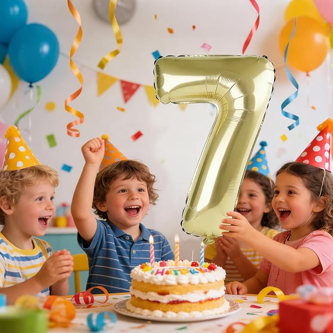 40 Inch Number 7 Balloons for 7th Birthday Party Decorations, 0-100 Champagne - Image 2