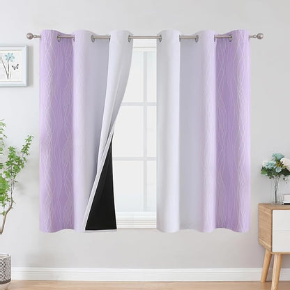 Lilac and Greyish White Ombre Blackout Curtains 45 Inch Length 2 Panels by ESTELARTEXTILER