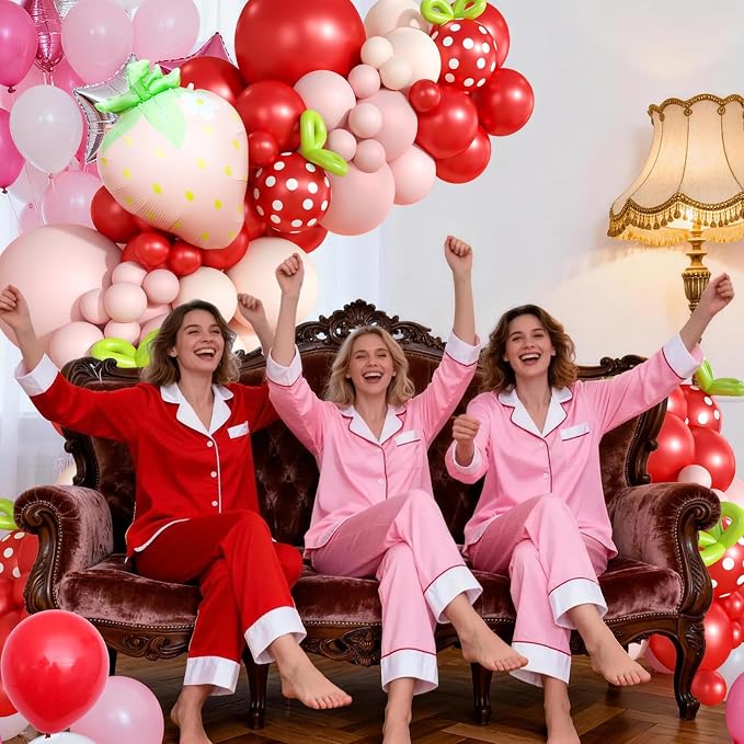 Strawberry Balloon Arch Kit, Pastel Pink Cream Party Balloons - Image 7