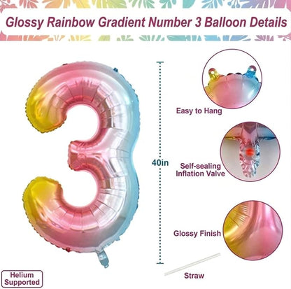 Rainbow Ombre Number 3 Balloon 40 Inch, Pastel Foil Decor | Dreamy Rainbow - Image 4