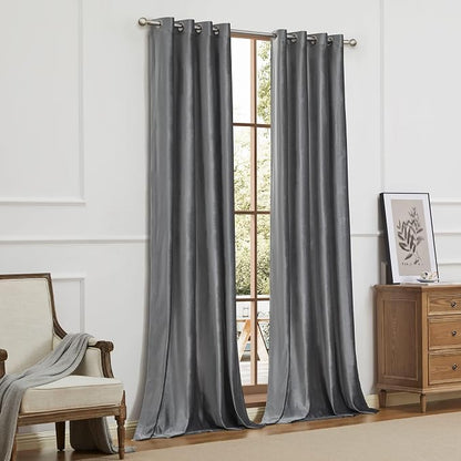 BULBUL Velvet Grey Blackout Curtains 102 inch Long - Image 8