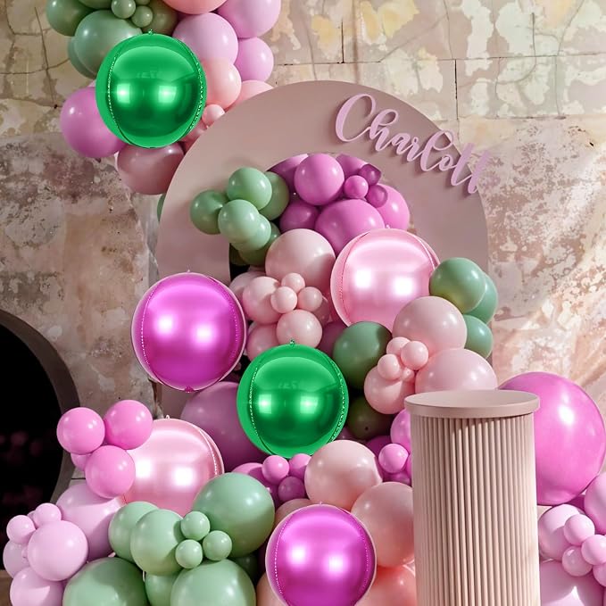 6Pcs Green Pink Round Foil Balloons, Giant 4D Round Ball Balloon, 22 Inch - Image 5
