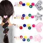 4PCS Star Heart Spiral Hair Ties with Beads, 2 Colors Star Heart Bead Phone Cord Ponytail Holders for Women, Elegant Rubber Hair Coils, Stylish Hair Accessories for Party, Daily Use
