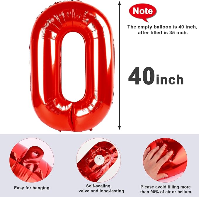 Balloons Number 40 Inch Red 0 Balloon - Image 6