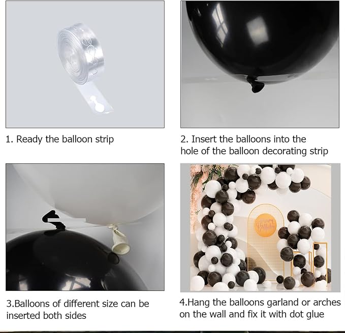 White Black Balloon Garland Arch Kit, 120 Pack Matte Latex Black White Balloons - Image 3