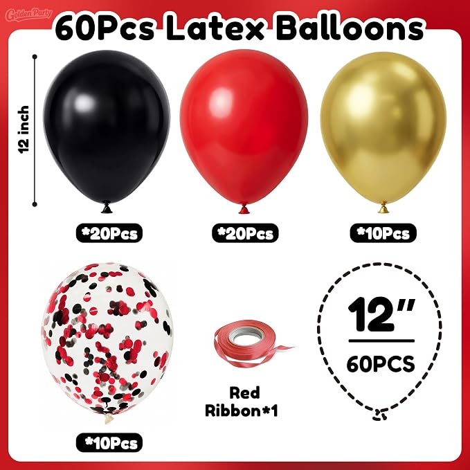 Black Gold Red Balloons, Baby Shower, Anniversary, Graduation, Wedding Party - Image 2