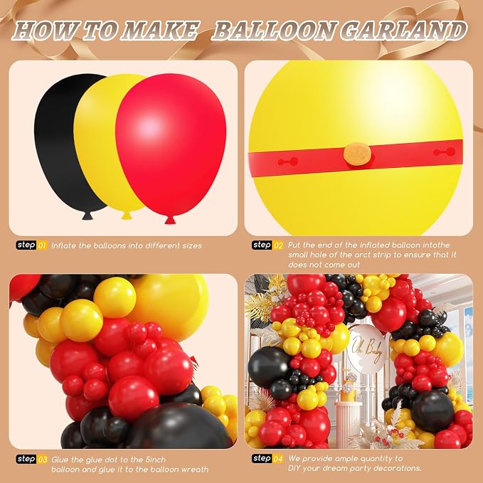 412Pcs Red Yellow Black Balloon Garland Arch Kit, 18 12 10 5 Different Sizes - Image 3