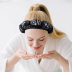 Zkptops Spa Headband for Washing Face Wristband Set Sponge Makeup Skincare Velvet Fabric Bubble Soft Get Ready Hairbands for Women Puffy Headwear Non Slip Thick Thin Hair Accessory(Black Large Nuts)