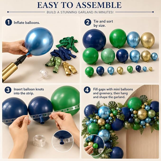 134Pcs Blue and Green Balloon Garland Kit, Dinosaur Helium Latex Balloons - Image 7
