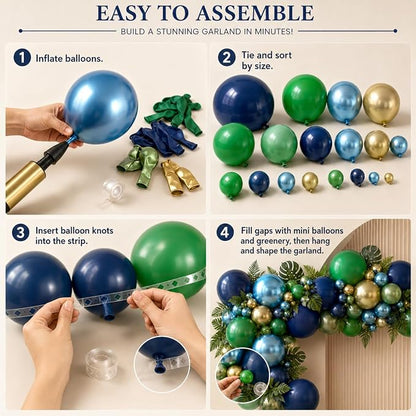 134Pcs Blue and Green Balloon Garland Kit, Dinosaur Helium Latex Balloons - Image 7