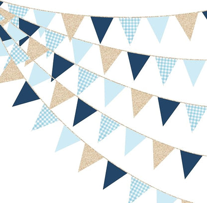 Navy Blue Champagne Gold Dusty Blue Buffalo Plaid Pennant Banner Flag Hanging by pinkblume