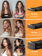 DOORES Human Hair Extensions Tape in, Ombre Jet Black to Red 60g 20pcs 26 Inch, Tape in Hair Extensions Straight Real Skin Weft