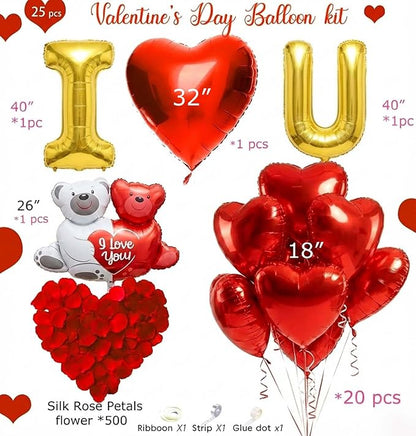 I Love You Balloons red gold balloon heart Little Bear mylar balloons red rose - Image 6