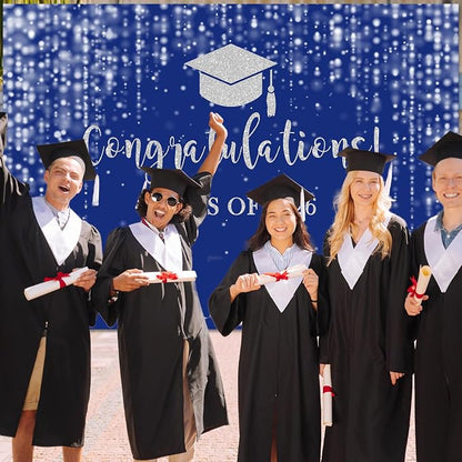 Mocsicka Class of 2026 Backdrop Blue Silver Glitter Bokeh Graduation Party - Image 9
