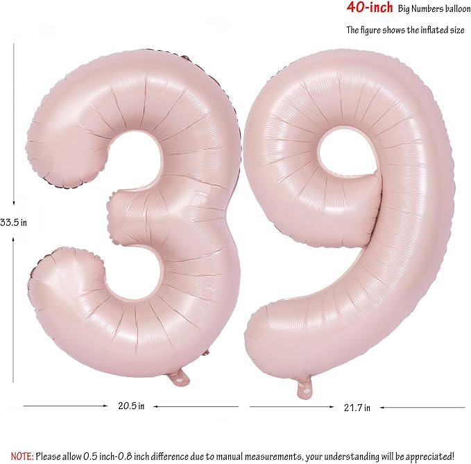 40 In Matte Pink Number Balloons Helium Foil Mylar Balloon Digital 39 | Suitable - Image 2